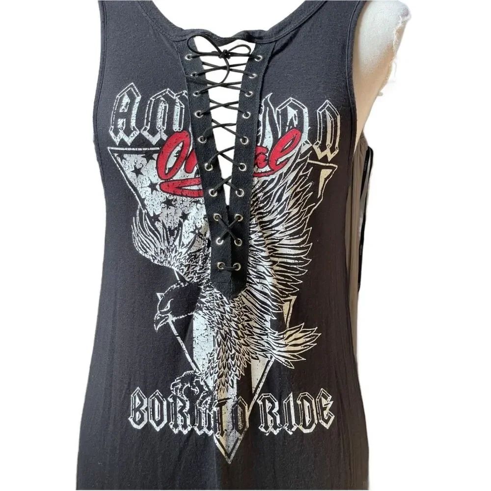 Charlotte Russe Black Lace-Up Rock n’ Roll Graphic Dress - Women (Size: Small) - Picture 4 of 9